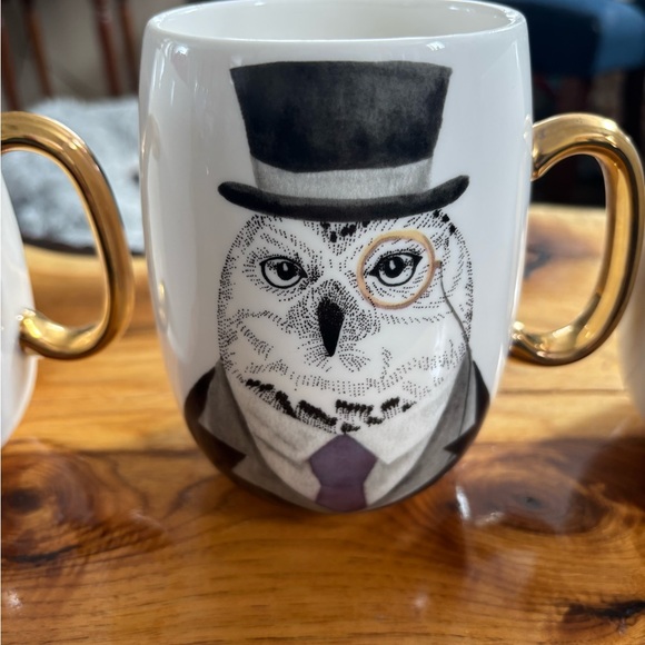 Pier 1: 3 “book club” Gold-Handled zebra & wise owl Print, large Mugs - Picture 3 of 6